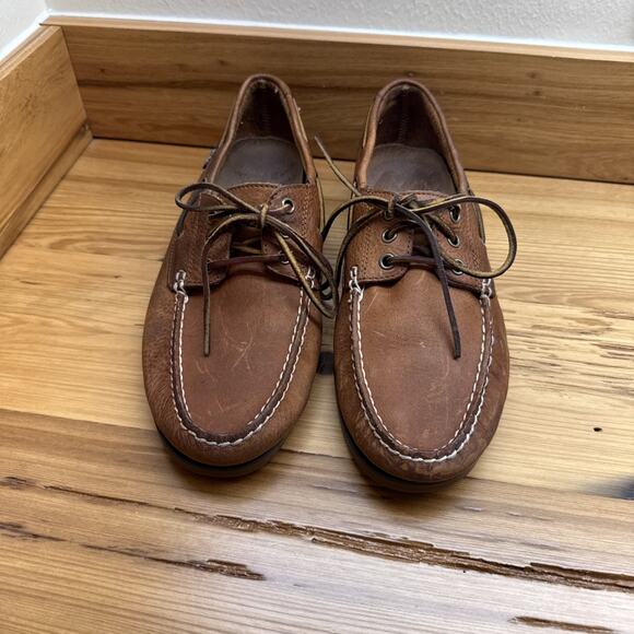 Polo Ralph Lauren Mens Brown Bienne Tumbled Leather Boat Shoes Size 10.5D - Picture 1 of 8